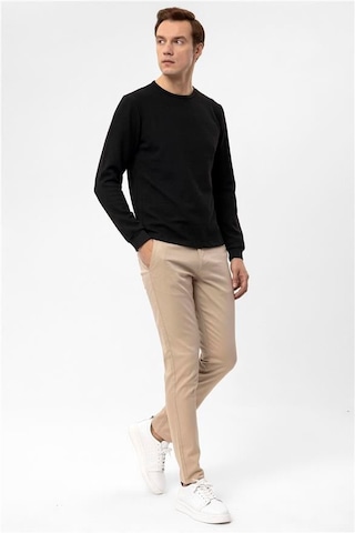 Süvari Siyah Slim Armürlü Bisiklet Yaka Sweatshirt Siyah