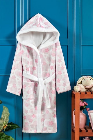 Pink Flower Dijital Baskılı Çocuk Bornozu Açık Pembe