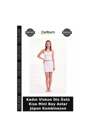 Carlburn Kadın Viskon Diz Üstü Kısa Mini Boy Astar Jüpon Kombinezon Esnek Altlık Etek Altı Günlük Giyim Beyaz