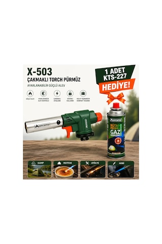 Orcamp X-503 Çakmaklı Torch Pürmüz 1 Adet Kts-227 227 Gr Gaz Kartuşu Hediyeli Çok Renkli