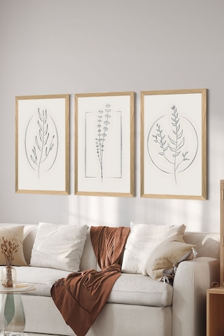 3 Parça Ahşap Çerçeve Görünümlü Mdf Poster Tablo Seti - Set 61 - Mdf3dsohoset61
