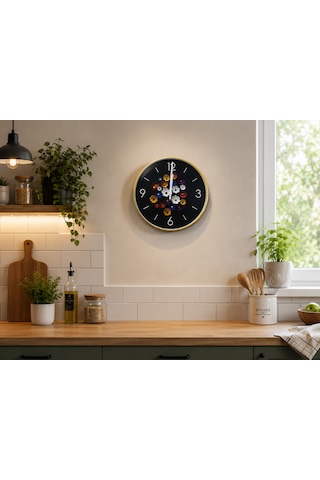 Çiçek Bahçesi Dekoratif Duvar Saati Gold Çerçeveli Modern Tasarım