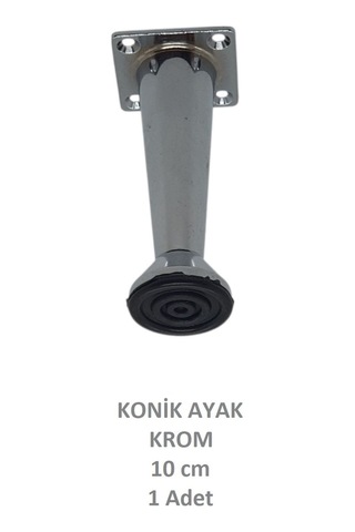 Adilon Konik Ayak, Krom, 10 Cm, 1 Adet Dolap, Mobilya, Puf Ayağı Vidaları Hediye Krom
