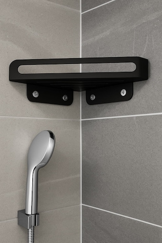 Üçgen Banyo Rafı Duvar Tipi Sıyah 4 Adet Vida Dübel Dahil Paslanmaz Çelik Siyah