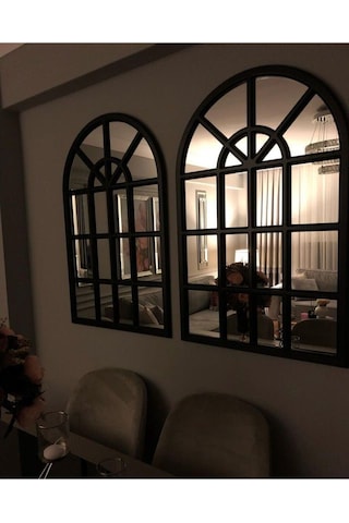Pencere Model Ayna Duvar Aynası Salon Aynası Dressuar Aynası 103cm X 70 Cm Siyah
