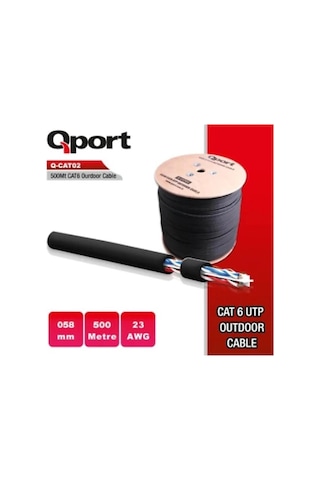Qport Q-cato2 500mt Outdoor Cat6 23awg 0.58mm Dış Mekan Kablo Kdo