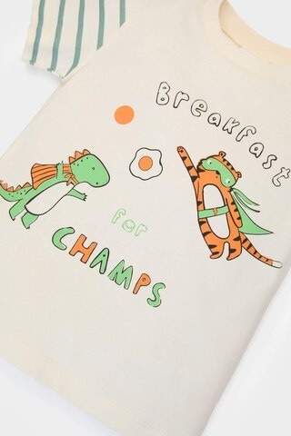 DeFacto Erkek Bebek Pijama Takımı Baskılı Kısa Kollu Penye Üst Çizgili Uzun Alt E0757A525SMGN382 Yeşil