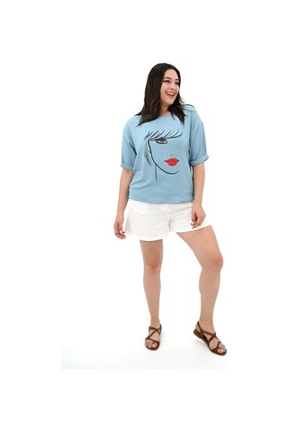 Kadın Büyük Beden Yüz Baskılı T-shirt 1788-25 001