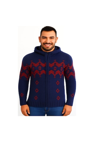Tarz Cool T00465 Erkek Desenli Fermuarlı Triko Hırka - Mavi - St00465-mavi-l Mavi