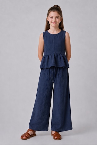 Angel&co. Girls Clothing Kız Çocuk Müslin Bluz Pantolon 2'li Takım Lacivert Lacivert