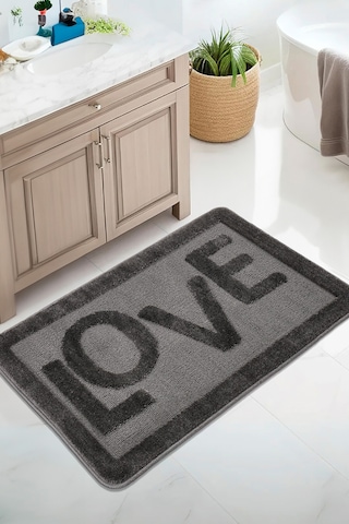 Doğal Kaymaz Taban Banyo Paspas Uzun Ömürlü Yumuşak Dokulu Su Emici Yıkanabilir Love 60x100 Antrasit