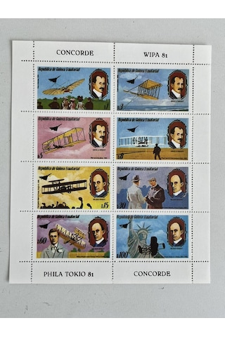 Wright Kardeşler Temalı Ekvator Ginesi Damgasız 8'li Blok Pul