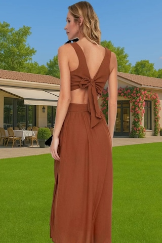 Frm Ekru Viskoz Maxi Elbise Cut Out Detaylı Plaj Elbisesi Dayanıklı M Tarçın