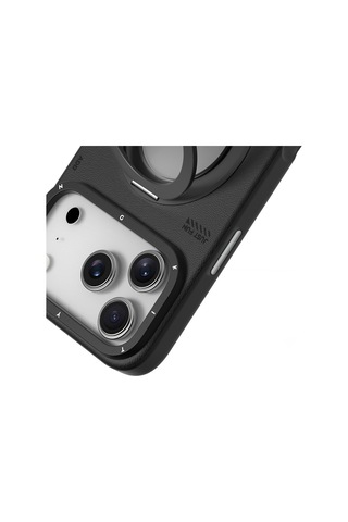 Apple Uyumlu iPhone 17 Pro Kılıf M-safe 360 Standlı Basit Mat Deri Desenli Youngkit Tech Leather Seri Kapak Siyah Siyah