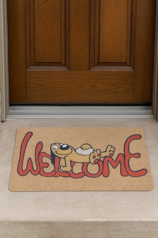 Esnature Sevimli Tembel Köpek Kahverengi Kapı Önü Paspası 45x70 Cm Çok Renkli