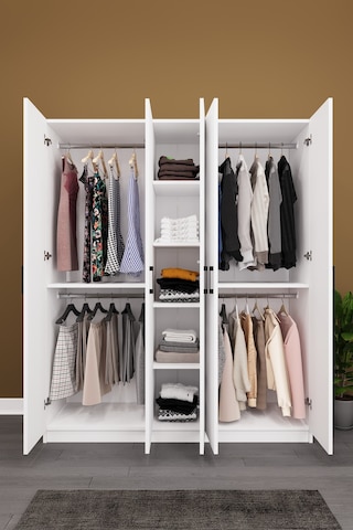 Asra Trend 5 Kapaklı Gardırop G-09 %100 MDF Çift Katlı Askılı Elbise Dolabı Beyaz