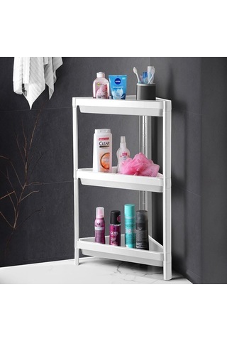 3 Katlı Üçgen Köşe Rafı Banyo, Mutfak Ve Kiler İçin Yer Tasarruflu Organizer Çok Amaçlı Raf Ünitesi 3 Farklı Renk Seçeneği 33x71x33cm Beyaz