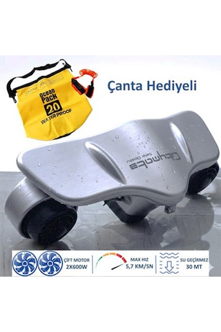 Sea Scooter Elektrikli Deniz Havuz Scooter 2x600 W Çift Motor + Çift Batarya Gri
