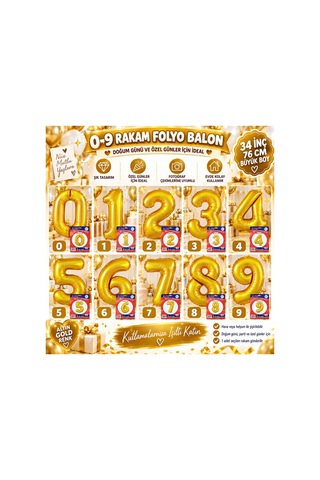 Altın Rakam Folyo Balon 0-9 34 İnç 76 Cm Altın1 Altın Rakam Folyo Balon 0-9 34 İnç 76 Cm Altın1
