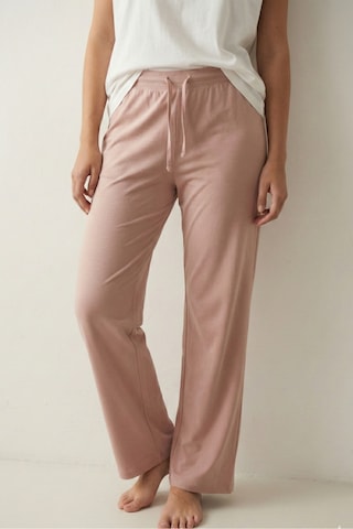 Elemge %100 Pamuk Süprem Kadın Pijama Altı Bol Kalıp Compact Penye Pembe Geniş Paça Ipli Terletmez Alt