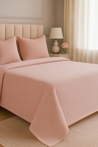 Renkli Gofret Desen Tek Kişilik Yatak Örtüsü Otel Pike 160x230 Cm Pudra Pudra