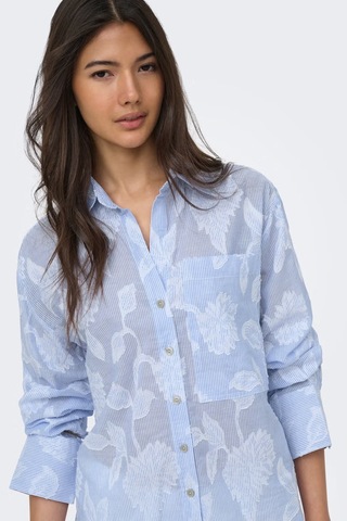 Only Onlastana Desenli % 100 Pamuk Regular Fit Gömlek Bayan Gömlek 15380458 Açık Mavi