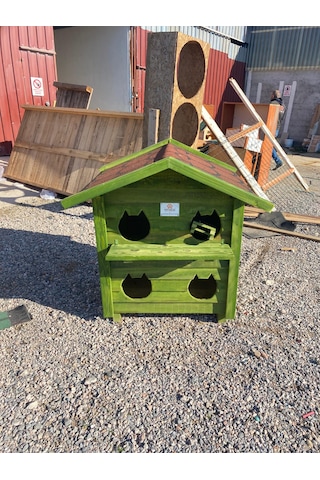 Pati Emlak Ahşap Kedi Evi 4 Yuvalı Dış Mekan Pati Emlak Kedi Kulübesi