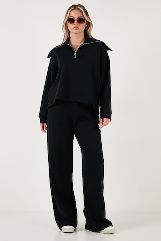 Lela Pamuklu Oversize Fit Yarım Fermuarlı Yaka Uzun Kollu Triko Bayan Takım 68351218 Siyah