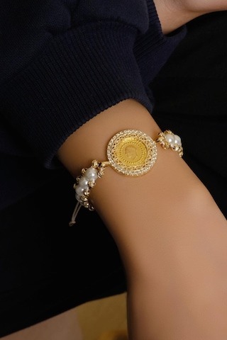 Ena İncili Çeyrekli Bileklik Sarı Altın