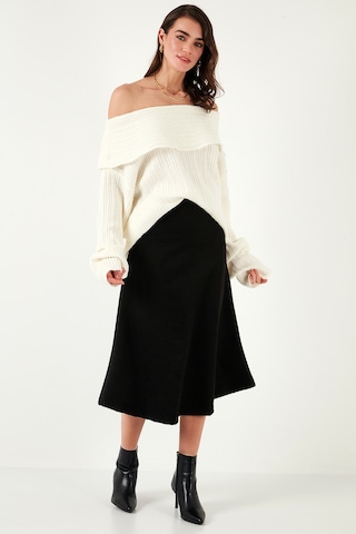 Lela Streç Regular Fit Yüksek Bel Midi Boy Süet Çan Bayan Etek 5866180 Siyah