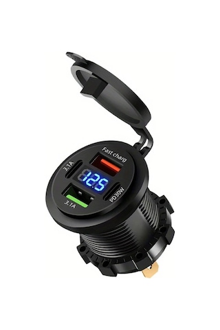 Cordial 120w Temel Siyah Süper Hızlı Şarj 2usb 2pd Dijital Voltaj Ekranlı Araç Şarj Cihazı 12 24v Araba Motosiklet Gemi