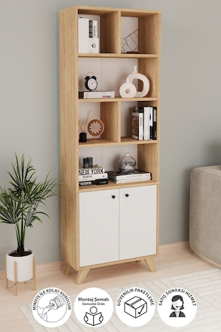 Bofigo 2 Kapaklı 8 Bölmeli Kitaplık Smyrna Safir Meşe Beyaz