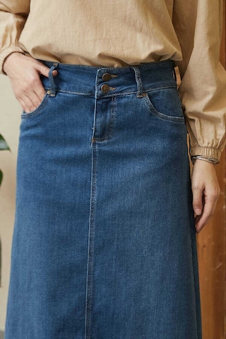 Neways 2252-Denim Püsküllü Etek Koyu Mavi