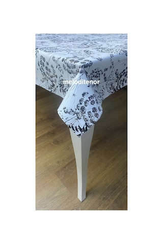 Kalın Astarlı Kaymaz Siyah Cipso Çiçekli Pvc Muşamba Masa Örtüsü Gri