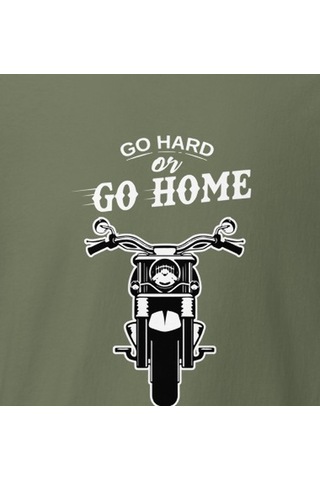 Wildstyle Go Hard Or Go Home Motosiklet Motivasyon Vintage Baskılı Unisex Bisiklet Yaka Pamuklu Tişört - Haki