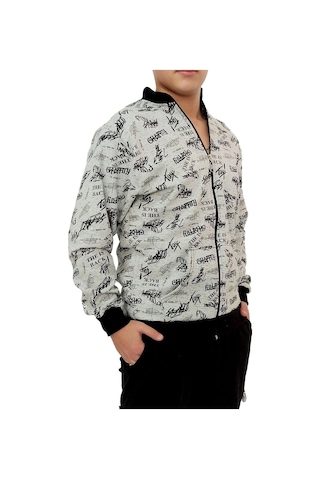 Erkek Sweatshirt Gri Yazılı Desen Gri