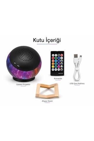 Çocuk Odası Bebek Odası Gece Lambası Hoparlör Bluetoothlu Yıldız Ve Okyonus Projeksiyon Gece Lambası Ahşap Standlı Kumandalı Müzikli Galaksi Ay Işığı