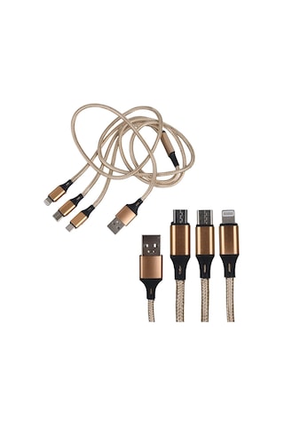 Ayt Powermaster Micro Usb Type-c Lightning Şarj Ve Data Kablosu 2.1 Amper 110cm Örgülü Çoklu Şarj Kablosu