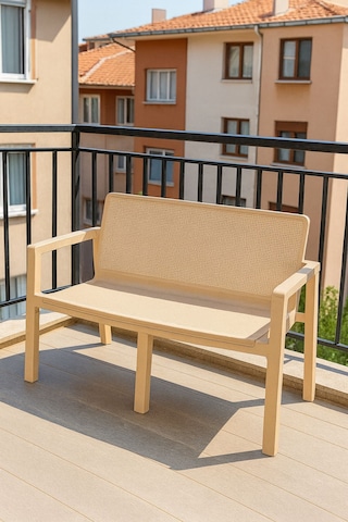 Prestij 2 Kişilik Mindersiz Plastik Bank, Bahçe Balkon Teras Plastik Koltuk Cappuccino