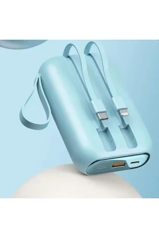 20,000mah Mini Powerbank Entegre Kablolu, Taşınabilir Ve Yüksek Kapasiteli Şarj Cihazı-1412 BEYAZ