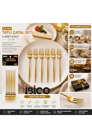 60 Parça Gold Tatlı Çatal Seti 13cm - 1 Paket İçinde 6 Adet Vardır - 10 Paket Gönderilir 5468 Çok Renkli