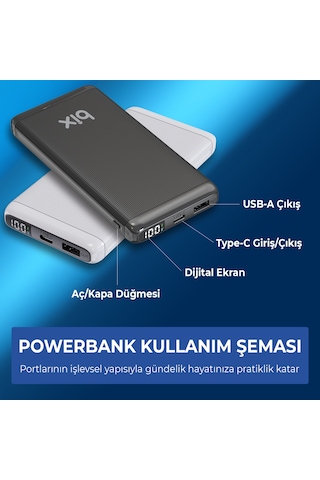 Bix Bxpb107 10000mah 20w Pd Type-c Usb Scp 22.5w Powerbank Beyaz