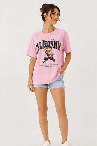 Lili Woman Kadın California Bear Baskılı Oversize T-shirt E.2686 Pembe