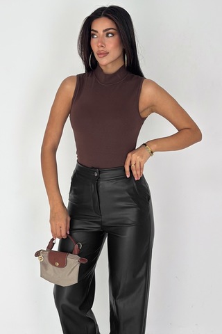 Noa & Noa Kadın Kolsuz Boğazlı Basic Body Sleek Core Kahverengi