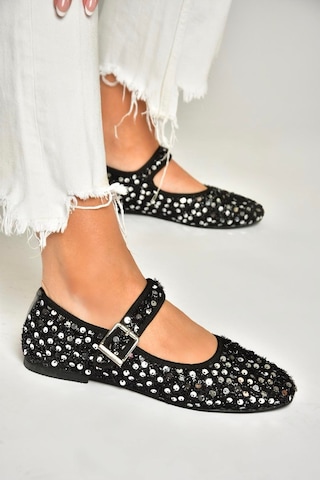 Fox Shoes U725675504 Siyah/gümüş Kumaş Pullu Kadın Babet Siyah/gümüş-kumaş Siyah - Gümüş