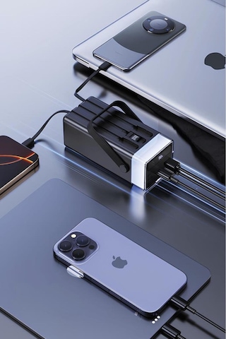 1061 60.000 Mah Type-c Lightning 22,5 W Hızlı Şarj Rgb Led Işıklı Powerbank Siyah Beyaz