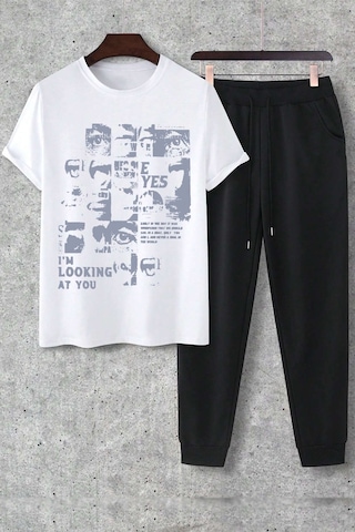 Unisex I'm Looking At You 2'li Eşofman Takımı Beyaz Siyah