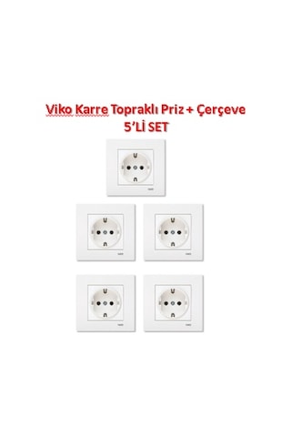 Viko Karre Topraklı Priz + Çerçeve 5'Li Set