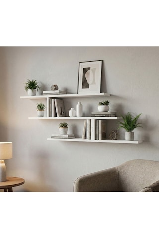 3 Katlı Minimalist Dekor Raf Sistemi Beyaz