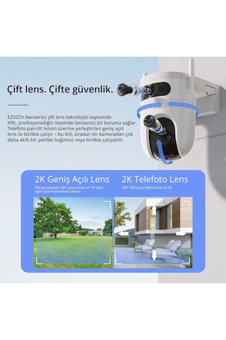 Ezviz H9c Dual 3mp 2k Çift Lensli 360 Dönebilen Dış Mekan Wi-fi Kamerası, Yapay Zeka İnsan Ve Araç Algılama, Renkli Gece Görüşü
